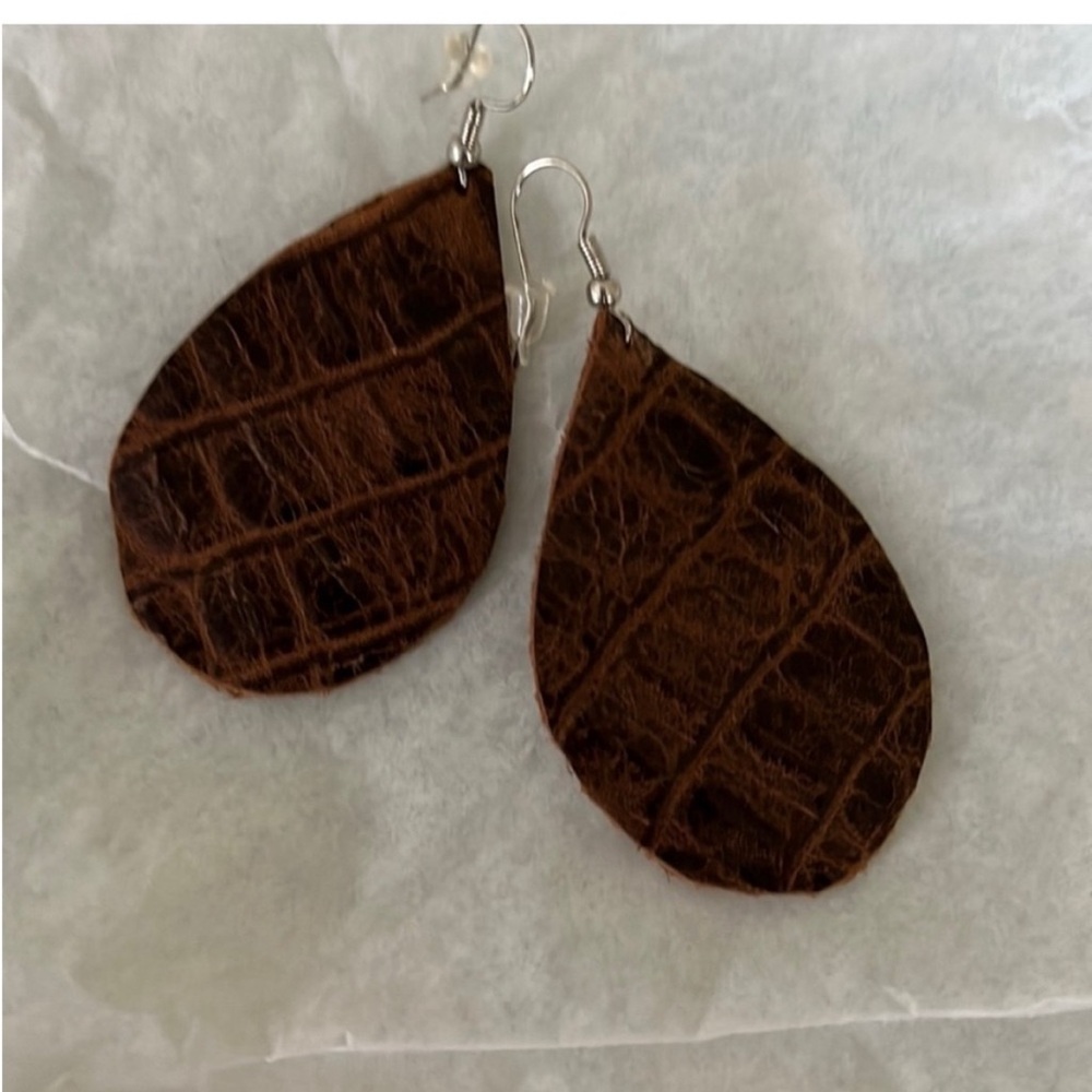 Rustic Brown Textured faux Leather Earrings